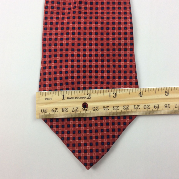 Tommy Hilfiger Mens Tie Red Navy Blue Silk Checker - Picture 4 of 8